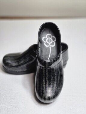 Sanita Professional Clogs - Black/Silver Metallic Stripe - EU 37